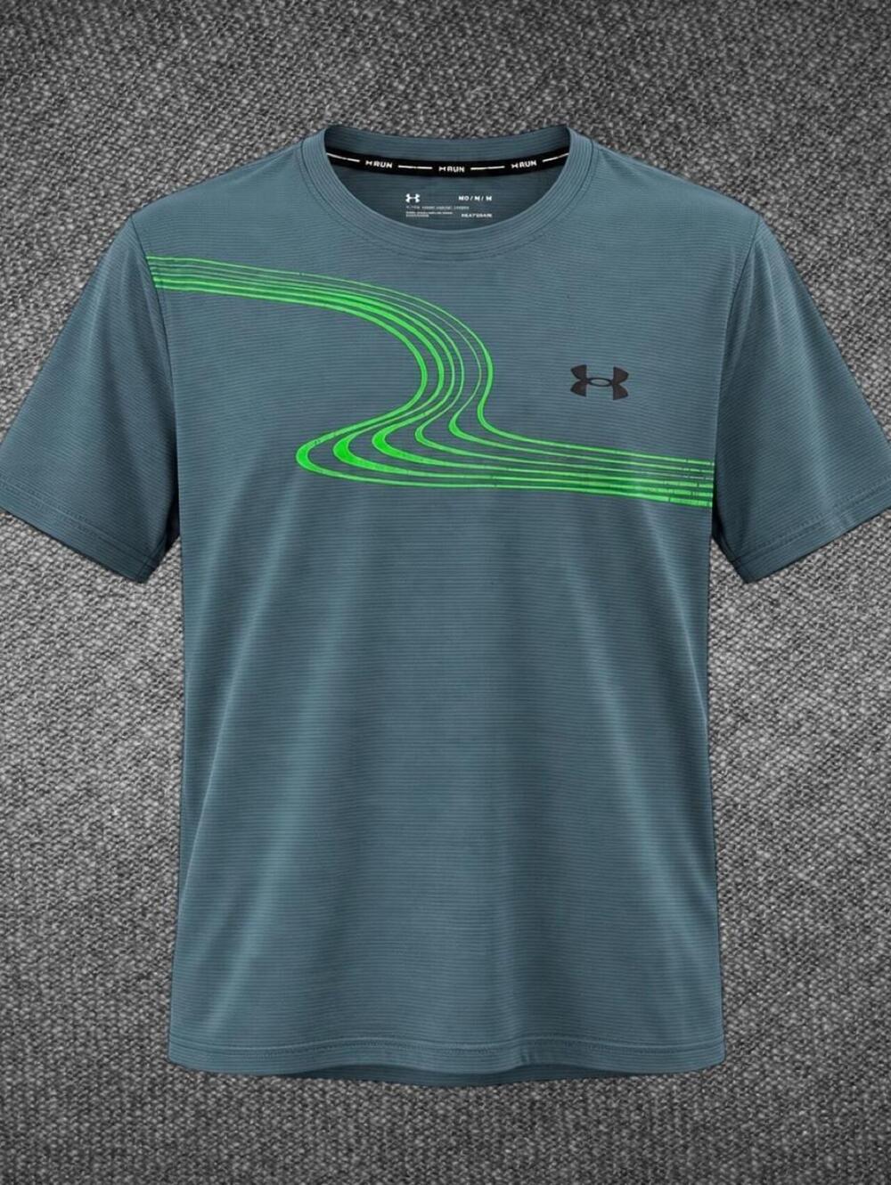 Under Armour HeatGear Fitted Running Shirt Gray Green Medium
